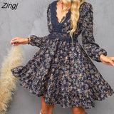 kamames PETAL Ditsy Floral Lace Mini Dress For Woman Sexy V-neck Ruffled Long Sleeve Party Dress 2023 Spring Autumn Female Sundress