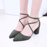 kamames Summer Square High Heels Flock Pointed Sandals Sexy Female Summer Sandalias Shoes Mujer Zapatos Mujer Pumps 2020 Femeninas