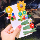 1Set New Girls Cute Cartoon Flower Geometric Hairpins Sweet Headband Hair Ornament Barrettes Hair Clips Fashion Hair Accessories