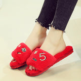 2021 Winter Women House Slippers Faux Fur Warm Shoes Woman Slip Flats Female Slides Red Black Pink Home furry Ladies slippers