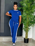 Chic Color Block Two-piece Outfit Set - Comfortable Casual Wear with Crew Neck Top & Drawstring Pants - Perfect for Trendy Women