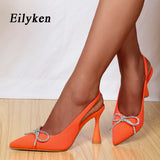 kamames Spring Autumn Crystal Bow-knot Woman Pumps Sandals Pointed Toe Slingback Shoes Party Dress Female Sexy High Heels