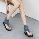 kamames Sandals Women's 2023 Spring And Summer New Pinch-Toe Women's Shoes Waterproof Table High-Side Zipper Denim Retro Sandals
