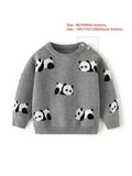 Baby's Adorable Panda Jacquard Sweater, Comfy Cotton Knitted Long Sleeve Top, Toddler & Infant Boy's Clothing For Fall Winter