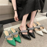 kamames kamames Large Size High Heels Women's New Half Slippers Pointed Heel Shoes Fashion Women Shoes Rhinestone Sandals