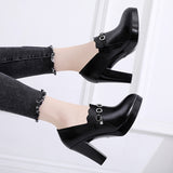 kamames Autumn And Winter New Thick-Heeled Ultra-High-Heel Muffin Thick-Soled Waterproof Platform Single Shoes Deep Mouth Waterproof Platform Women's Leather Shoes