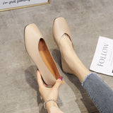 kamames Chunsen Female Flat-Soled Square-Headed Single Shoes Two Shallow-Mouthed Pregnant Grandmother Shoes Retro Semi-Dragging Fairy Lazy Shoes