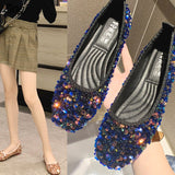 kamames Women's shoes new spring and autumn shoes shallow mouth set of flat shoes women's bean shoes women's sequins single shoe woman