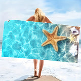 Ultra-Soft Quick-Dry Beach Towel with Starfish & Seahorse Design - Perfect for Swimming, Camping, Yoga & Travel - Absorbent & Lightweight - 59x29.5in or 70x31.4in