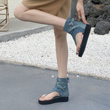 kamames Sandals Women's 2023 Spring And Summer New Pinch-Toe Women's Shoes Waterproof Table High-Side Zipper Denim Retro Sandals