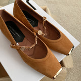 kamames kamames Collision Proof Metal Square Head Single Shoes Women's Fashion Spring Low Heel One Word Buckle Shallow Mouth Single Shoes Leather Mary Jane