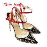 kamames slingbacks rivet sandals women shoes summer shoes for women pointed toe 12cm high heels ankle strap LX004 ROVICIYA