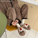 FUNNY FUNKY 2021 Winter Women's Shoe Cartoon Animal Deer Faux Fur Fleece Sock Christmas Slippers for Home Non-slip Woman Shoes