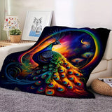 1pc Vibrant Peacock Print Flannel Blanket - Ultra-Soft, Warm, and Cozy Throw for Couch, Sofa, Office, Bed, Camping, and Travel - Perfect Multi-Purpose Gift for All Seasons