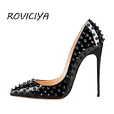 kamames women shoes rivets female wedding womens shoes heels ladies high heel spring autumn 8-12 cm 33-45 MD008 ROVICIYA