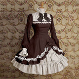 kamames Japanese Style Women Gothic Cosplay Dresses High Waist Contrast-Color Ruffled Sweet Lolita Dress Kawaii Clothing