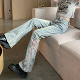 kamames Y2K High Waist Jeans Women Vintage Bandage Slit Slim Flare Denim Pants Female Korean Streetwear Casual Wide Leg Trousers