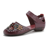 kamames Hot Style Women's Shoes National Wind Handmade Leather Sandals Female Soft Bottom Flower Mother Shoes Comfortable Pregnant Women Shoes