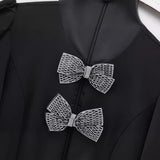 kamames New Spring Bow Knot Decorated With Hollowed-Out Slim Short Dress