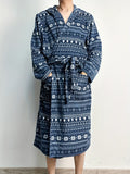 Men's Fleeced Night Robe Long Sleeve Hooded Cozy And Warm Loungewear Ethnic Style Winter