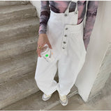 kamames Jeans Woman High Waist Denim Overalls Suspender Pants White Black 2021 Korean Fashion Straight Leg Jeans Clothing