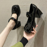 kamames kamames Temperament Thick With Retro Single Shoes Female 2023 Autumn New Bright Light Shallow Mouth Student Mary Jane Small Leather Shoes Female