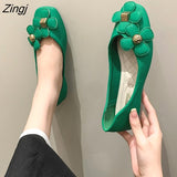 kamames Shoes Women's 2023 New All-match Shallow Mouth Flat Shoes Retro Square Toe Shoes Non-slip Soft Bottom Shoes Flower Shoes