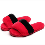 2019 Fashion Red Black Women Slippers Indoor Plush Slippers Autumn Winter Female Flat Shoes Ladies Comfortable Fur Slides