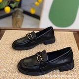 kamames kamames 2024 Summer Women's Shoes Spring And Autumn Flat Single Shoes Soft Leather Black Leather Shoes Female British Wind One Foot Pedal Loafer Shoes