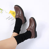 kamames New Round-Headed Uniform Shoes College Style Lolita Black And Brown JK Women's Flat Heel Comfortable Leather Shoes