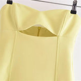 kamames Cut Out Corset Dress Woman Yellow Off Shoulder Mini Dress Women Summer Sexy Short Dresses For Women Backless Party Dresses