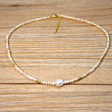 1pc Elegant Bohemian Style Freshwater Pearl Necklace With Random Baroque Shapes, Crystal Choker, Stainless Steel Clasp & Chain, Adjustable 15.2+2 Inches, Perfect For Spring/Summer Beach Vacation