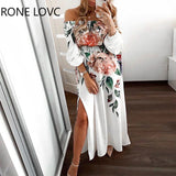 kamames Women Off Shoulder Floral Print Off Shoulder High Slit Maxi Dress  Bodycon Party Dress