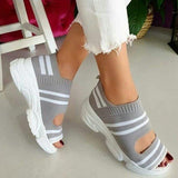 kamames Women Sandals 2022 High Heels Platform Women Shoes Summer Female flats Knitting Slip On Peep Toe casual Women Sandals