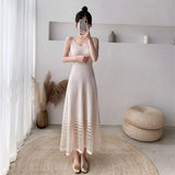 kamames Knitted Camis Dress Women Korean Fashion Slim Mesh A Line Long Dress Female Elegant Sleeveless Elastic Base Sundress New