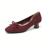 Chic Women's Bowknot Block Heels - Comfort Mid Heel, Square Toe, All-Season Elegance & Versatility