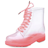 kamames Women Rain Boots Fashion Transparent Candy Color Soles Outdoor Girl Shoes Mature Ladies Lace Up Waterproof Ladies Shoes