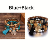 4-Piece Set of Exquisite Bohemian Life Tree Flow Hematopewood Beaded Bracelets - Multi-Layered, Stylish, and Meaningful Jewelry for Women - Perfect for Everyday Wear and Gift Giving