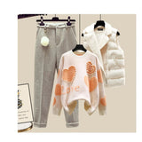 kamames Winter New Warm Sweater 3 piece set Women Korean Fashion Sweet Heart-shaped beaded Sweater +Lamb wool vest +Pants Suits