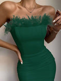 kamames Strapless Bandages Dress Sexy Feathers Sleeveless Clothes Club Party 2022 New Women Dress