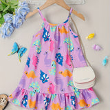 Adorable Floral Ruffle Hem Cami Dress for Girls - Loose Fit, Non-Stretch Polyester, Machine Washable, Perfect for Summer Party, Beach Vacation, and Outdoor Play - Woven, No Sheer, Easy Care