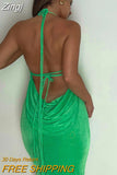 kamames Elegant Fashion Halter Sexy Backless Draped Maxi Dress Women Summer Club Party Long Straps Shift Dresses Clothes