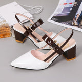 kamames Women's Summer 2024 New Korean Version Of Baotou Tip One-Word Buckle Roman Shoes Shallow Mouth Thick Heels Large Size