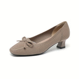 Chic Women's Bowknot Block Heels - Comfort Mid Heel, Square Toe, All-Season Elegance & Versatility