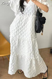 kamames New Summer Fashion Women Pullover Ruffes Dress Casual Loose Office Long Dress Modis Ladies Womens White Long Dresses