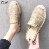 kamames Flower Embroider Shoes Woman Hemp Canvas Flats Shoes Ladies Espadrilles Loafers Round Toe Cotton Moccasins Shoe Walking
