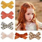 1Pc Cotton Linen Leopard Print Hair Bows With Clip For Baby Girls Plaid Hair Clips Barrettes Hairpins Headwear Hair Accessories