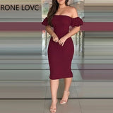 kamames Women Off Shoulder Plain Zipper Design Back Slit Dress Bodycon Dress Party Sexy Dress Elegant Fashion Dress