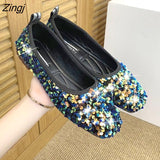 kamames Women Ballet Shoes Leisure Spring Autumn Ballerina Bling Flash Sequins Flats Shoes Princess Shiny Pointed Wedding Shoes