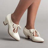 kamames Station 2024 Spring New Hollowed-Out High-Heel Lace Large-Size Women's Casual Shoes